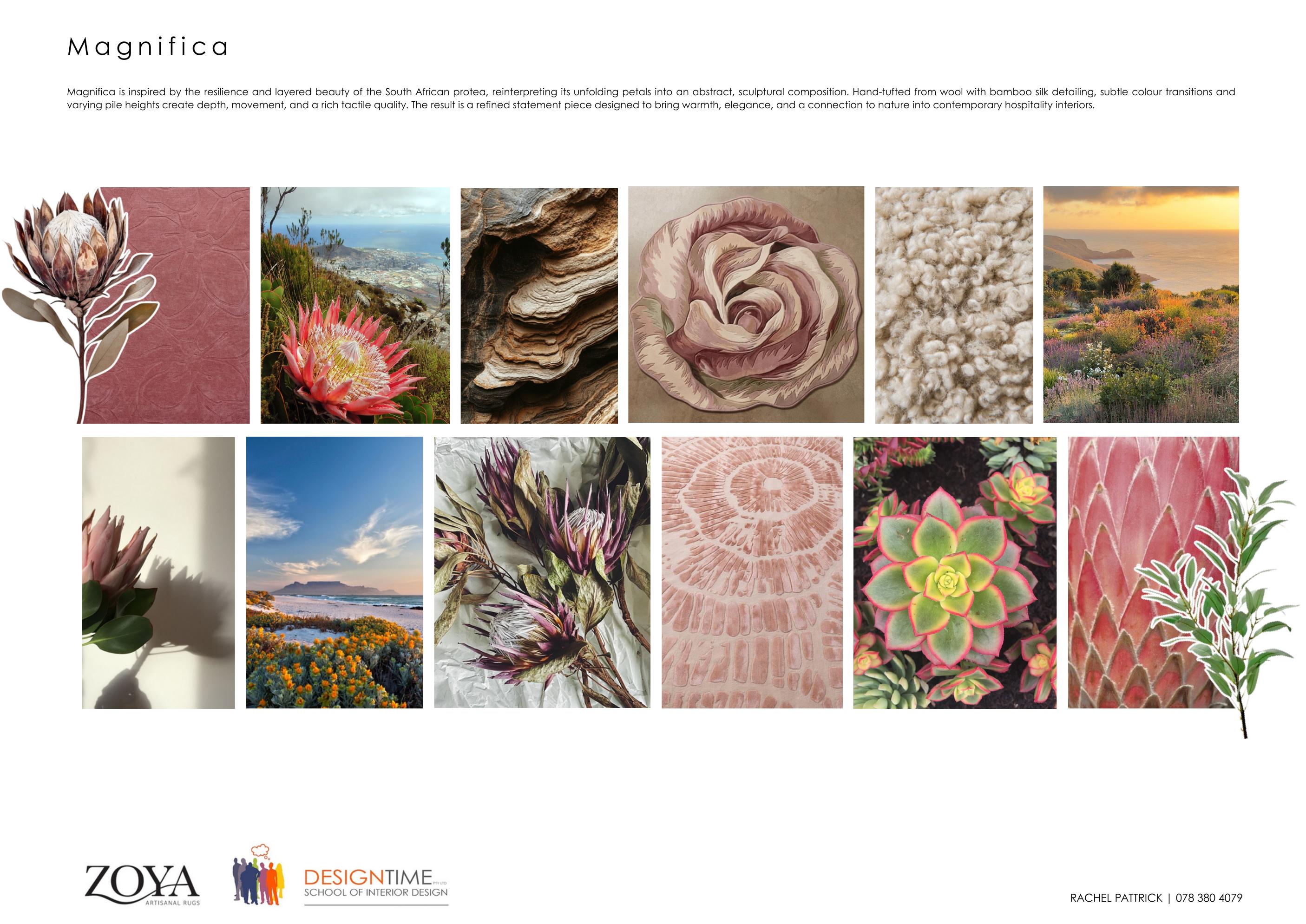 Magnifica rug design by Rachel Pattrick, abstract protea petals in wool with bamboo silk