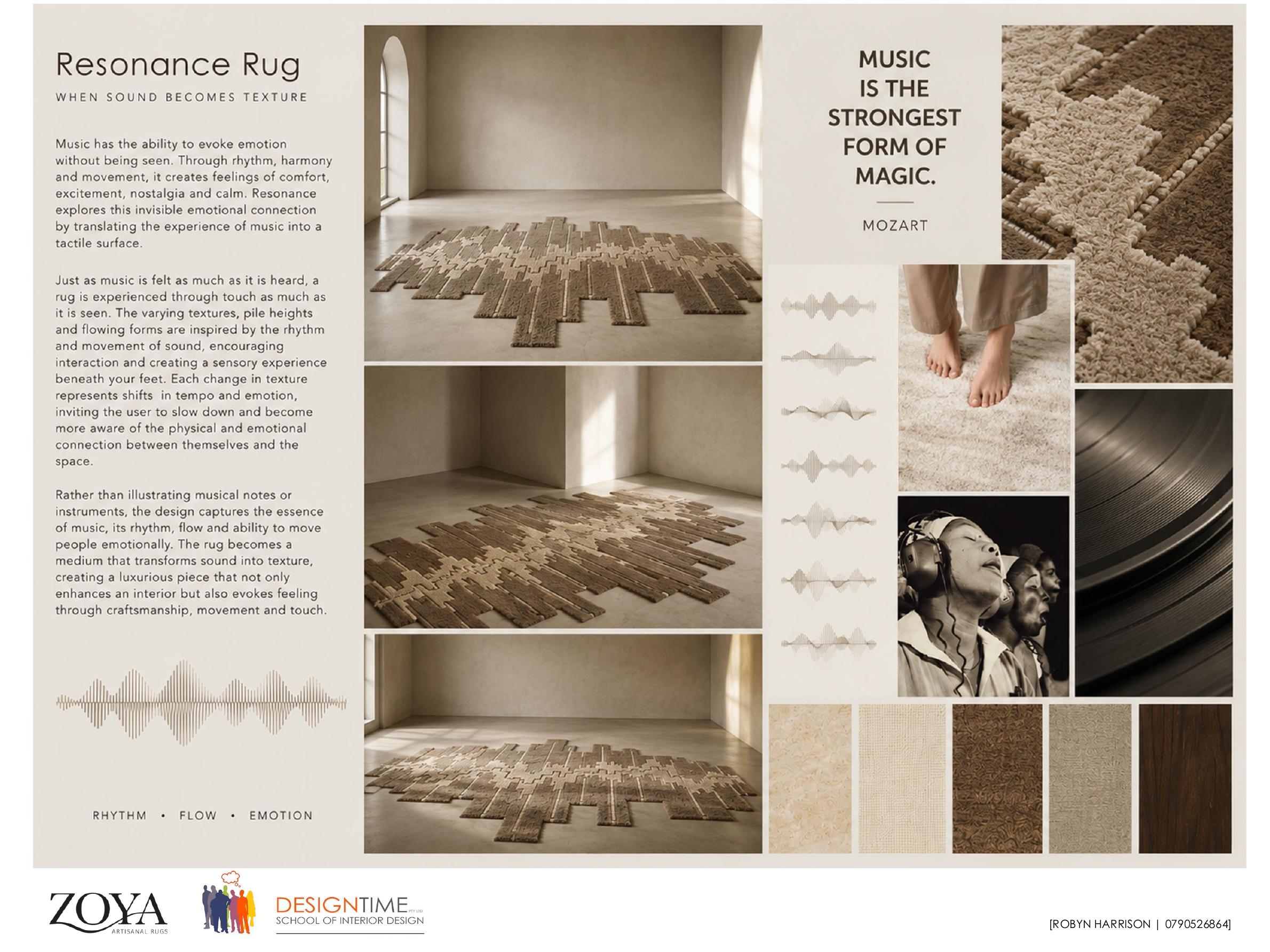 Resonance rug design by Robyn Harrison, waveform silhouette with layered pile heights