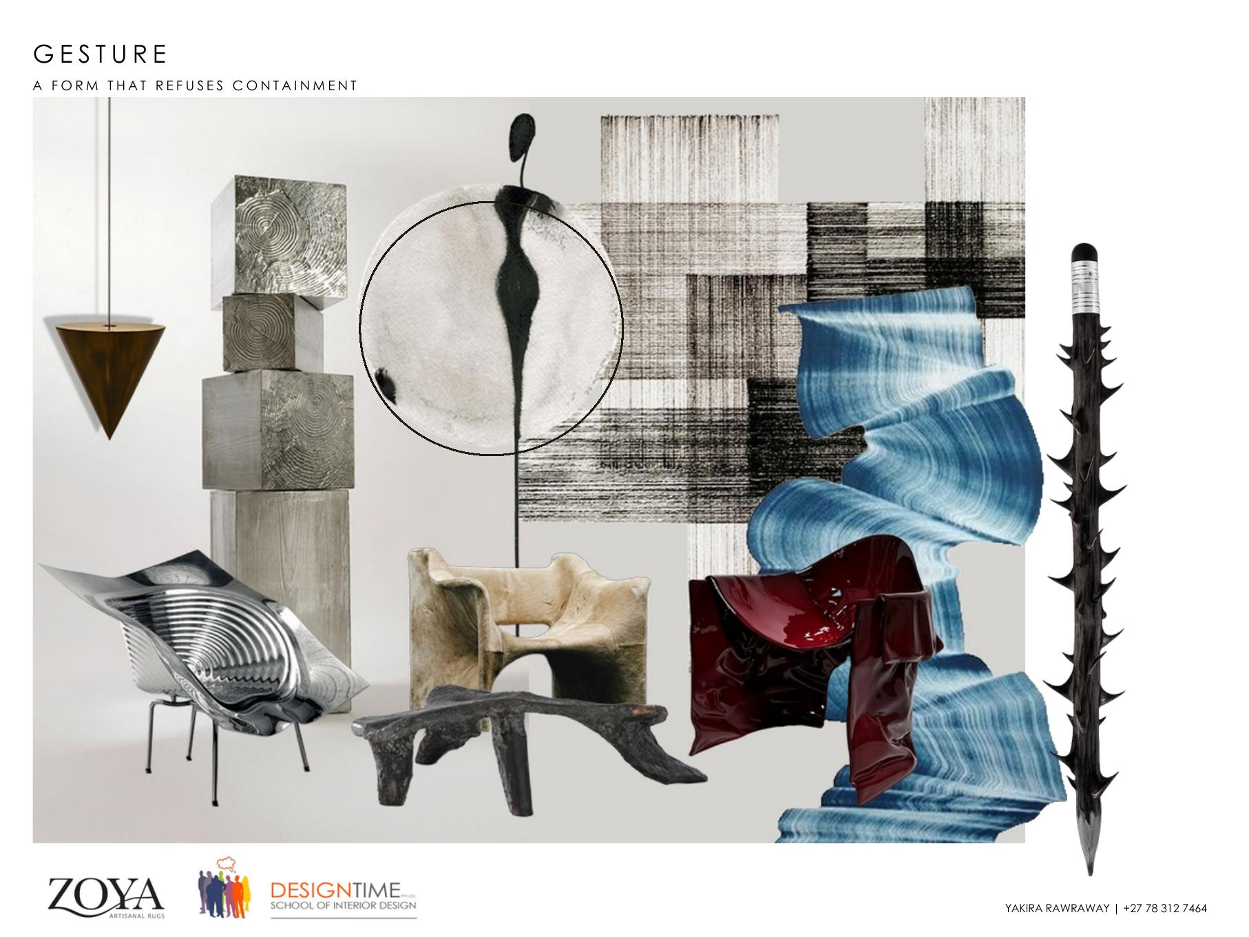 Gesture rug design by Yakira Rawraway, linear drawn forms extending beyond the rug edge