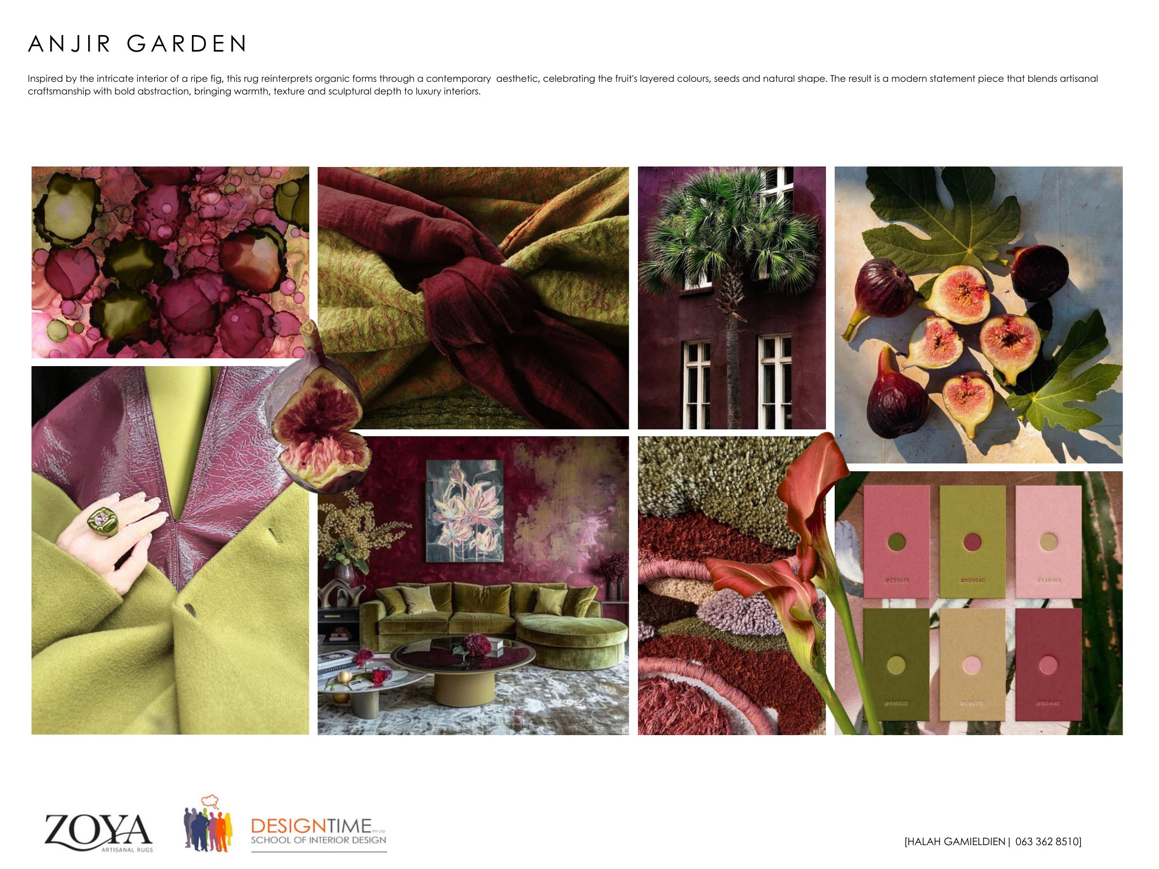 Anjir Garden rug design by Halah Gamieldien, inspired by the layered interior of a ripe fig