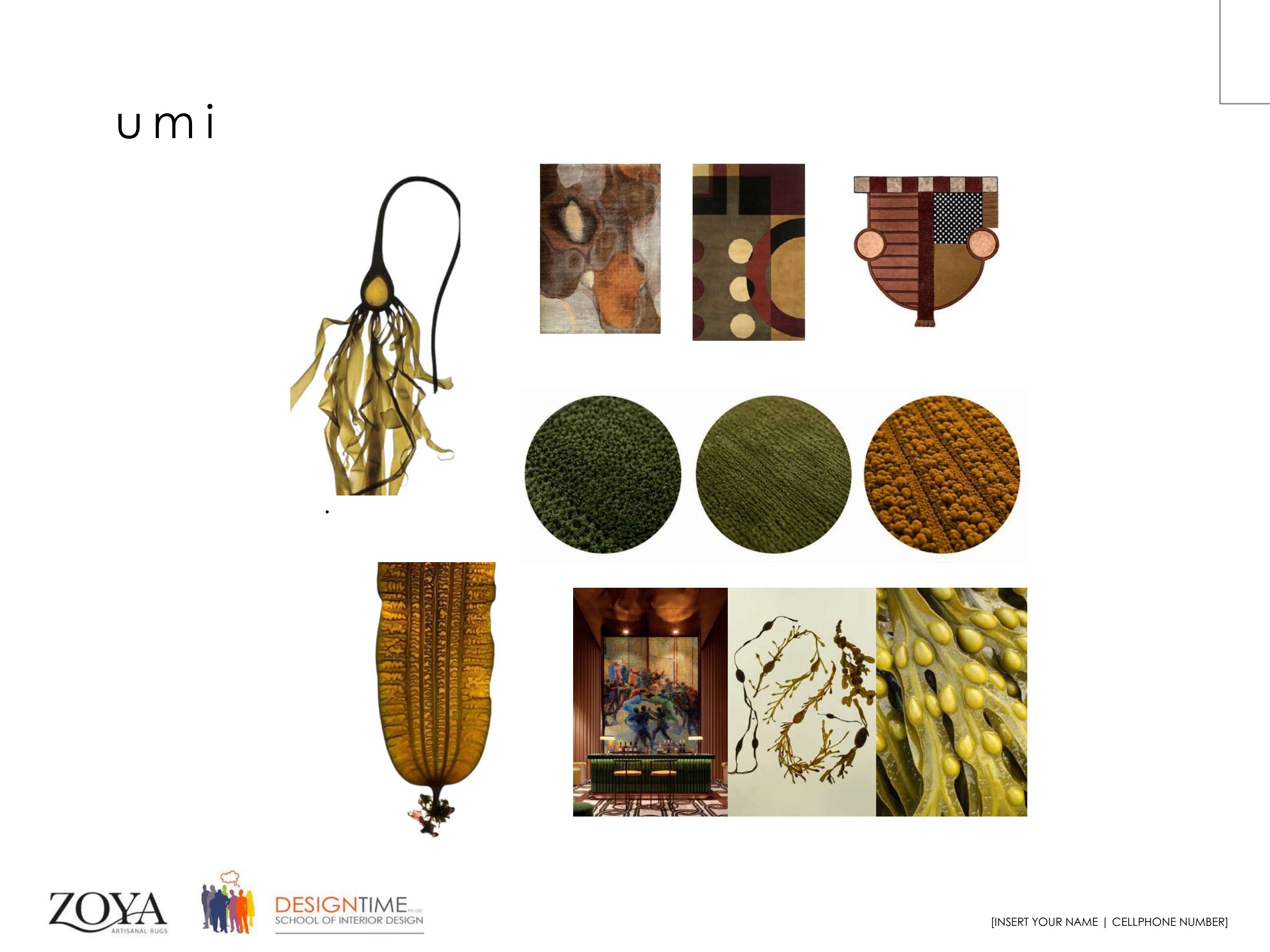 Umi rug design by Eva Petre, overlapping organic forms in green and ochre