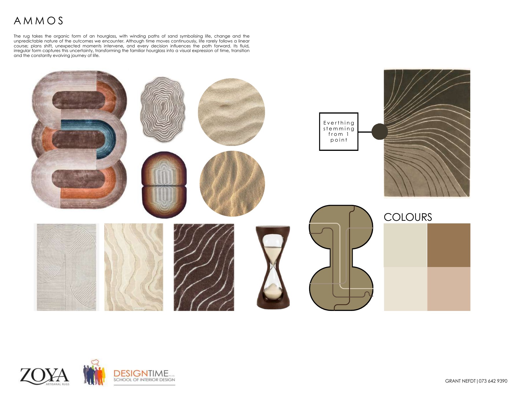 Ammos rug design by Grant Nefdt, an organic hourglass form in sand tones