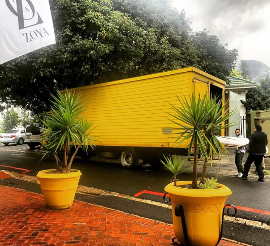 Zoya delivery truck arriving for rug installation in Cape Town