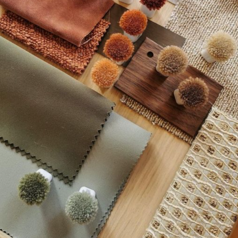 Wool, jute and bamboo silk samples in the Zoya Design Studio